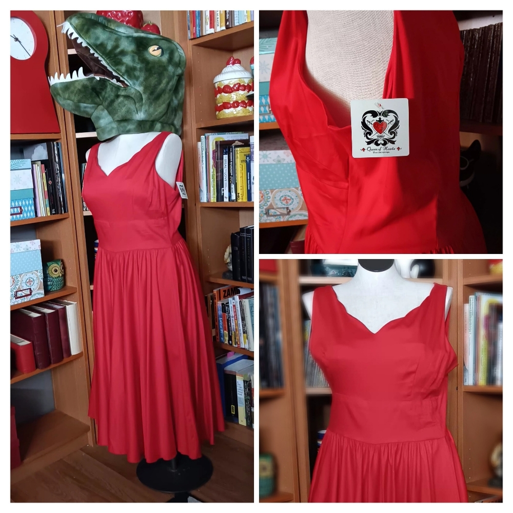 NWT Queen of Heartz Red Pinup Fit and Flare Scalloped Neckline  Sleeveless Dress
